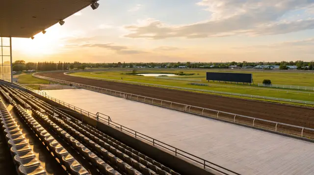 Empty stands at Assiniboia Downs on a summer evening